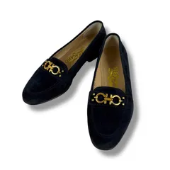 SalvatoreFerragamo サルヴァトーレフェラガモ ダブルガンチーニ　ローファー　パンプス　スエードレザー　ブラック　ダークネイビー　6 1/2 6ハーフ