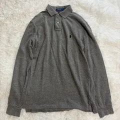 極美品 ポロラルフローレン 長袖ポロシャツ グレー メンズ トップス 長袖 ポロシャツ  灰色 無地 ワンポイント 刺繍 ロゴ ポニー コットン 現行 秋服 冬服 春服 定番  カジュアル ビジネス ビジカジ 古着 リユース　POLO RALPH LAUREN
