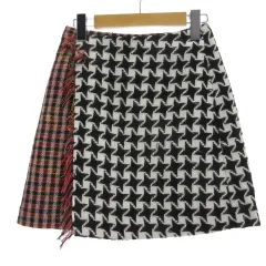 チェスティ Chesty 総柄 チェック ニット ラップ 台形 スカート ミニ 0 マルチカラー ■GY43