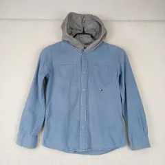 Tommy Hilfiger キッズ フード コーデュロイ シャツ ブルー (128)