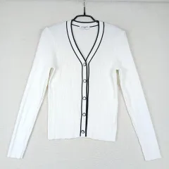 レディース 白 黒 バイカラー ニット カーディガン (F)