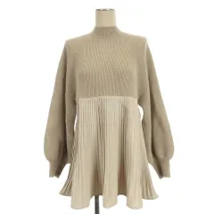 エニィスィス エニシス anySiS ハイネック プリーツ コンビ ニット 長袖 セーター アイボリー 250901E