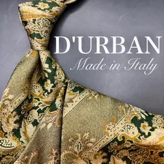【美品】D'URBAN ネクタイ 植物柄 ストライプ ディープグリーン ネイビー