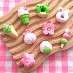 【1076】100個 デコパーツ ミニチュア 和菓子 さくら 団子 ミックス まとめ売り