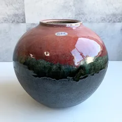 信楽焼 壺 花瓶 陶器  朱色 緑 しがらき焼き