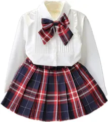 ガールズ フォーマル キッズ 長袖シャツ＋ スカート ガールズ 上下セット フォーマル スーツ 2点セット学園風 合唱服 演出服 入学式 卒業式 入園式 学園祭