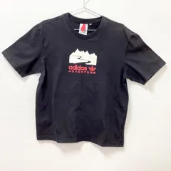古着　美品　adidas　アディダス　カットソー　ADVENTURE　アディダスアドベンチャー　半袖クルーネックTシャツ　ユニセックス　Lサイズ　コットン　ブラック　黒　山プリント　マウンテン　アウトドア　夏物