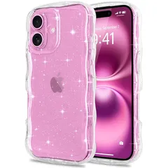 Pepmune iPhone 16 用 ケース キラキラ ラメ クリア カバー 韓国 かわいい 可愛い ウェーブ 透明 軽量 耐衝撃 人気 シンプル 滑り止め 傷つけ防止 ストラップホール付き スマホケース (iPhone 16用） 0