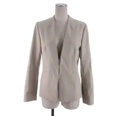 グリーンレーベルリラクシング ユナイテッドアローズ green label relaxing ダブルクロス ノーラペル ジャケット 38 ナチュラル ■FF