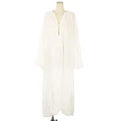 AkariH タグ付き シアー ワンピース ロング 長袖 スキッパー レーヨン ホワイト M