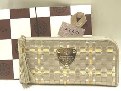 ATAO アタオ L字ファスナー 長財布 ◇ レザー 編み込みデザイン パイソン ゴールド金具 ベージュ系 レディース フリンジ ▼8A