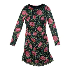  Desigual デシグアル 花柄ワンピース メッシュ ドレープ 個性的 華やか レディース Sサイズ【Z1806】