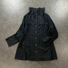 美USED essential HIROKO BIS HIROKO KOSHINO エッセンシャル ヒロコビス ヒロココシノ 長袖 ブラウス デザイン ハーフコート ハイネック コットン 無地 シェルボタン 黒 レディース 13 大きいサイズのサムネイル