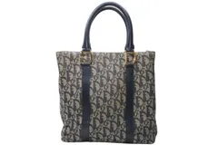 Christian Dior クリスチャンディオール トロッター スクエア ハンドバッグ 06RU1003 ネイビー レザー キャンバス ゴールド金具 良品 中古 4b012437