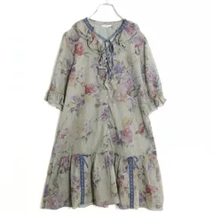 インゲボルグ★胸元のフリルが華やか♪シアー チュニックワンピース サイズ11号 グレー系 z180467