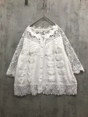 Sawa a la mode サワアラモード 花刺繍レースが可愛いらしいふんわり ブラウス シャツ sizeF/白 ■◆ レディース