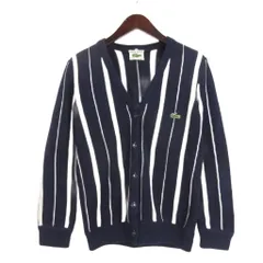 ラコステ LACOSTE CHEMISE LACOSTE ストライプ カーディガン ニット ヴィンテージ 40 ネイビー ■FF ☆AA★