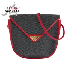 美品 YVES SAINT LAURENT イヴ サンローラン ヴィンテージ YSLロゴ レッド パープル ゴールド金具 レザー ショルダーバッグ 503805【中古】