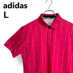 【美品】adidas アディダス 半袖 ポロシャツ ピンク グレー ストライプ ブラック ロゴ総柄 吸汗速乾 ゴルフウェア スポーツ トレーニング メンズ 【L】2512024AP