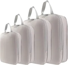 To all Genie 圧縮袋 旅行 衣類 ポーチ セット パッキングポーチ 便利旅行用圧縮パック 4点セット (ベージュ)