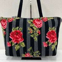 9634　FEILER　フェイラー　ハンドバッグ　トートバッグ　ジャンヌ　ブラック　黒　グレー　花柄　フラワー　薔薇　ローズ　バラ　レディース　シュニール織り　ストライプ　シンプル　きれいめ　上品