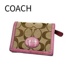 コーチ COACH 二つ折り財布 シグネチャー ピンク コンパクト ウォレット
