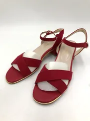 未使用品■ORiental TRaffic オリエンタルトラフィック 1209 クロスデザインミドルヒール サンダル sizeL/赤 ■◆ レディース