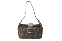 FENDI フェンディ ズッカ ミニマンマバケット ワンショルダーバッグ 2355-26723-009 ブラウン コットンキャンバス レザー ゴールド金具 美品 中古 4b012729