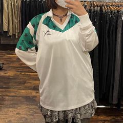 オプティ ホッケーシャツ Vネック ロゴ M 白 緑 メッシュ ストリート