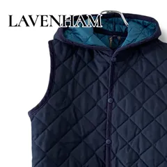 LAVENHAM ラベンハム 極上キルティングベスト フード付 38 Mサイズ ネイビー 紺 イギリス製 英国製 MADE IN ENGLAND バイカラー コーデュロイ切替 ピスネーム スナップボタン 0001093OC