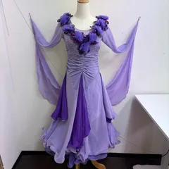 社交ダンス衣装 ワンピース ドレス フリル ラインストーン  スパンコール 紫 パープル