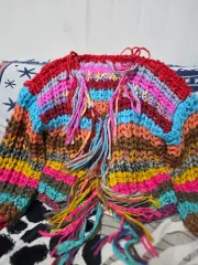 カラフル ハンドメイド クロシェ カーディガン