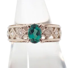 K10WG ダイヤモンド/トルマリン リング/13号/j163-64