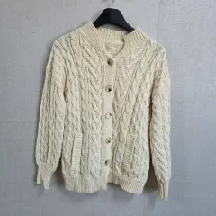 レディース アイボリー ケーブル編み ニット カーディガン F