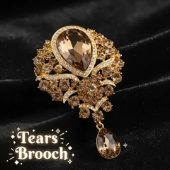 ブローチ ビジュー 琥珀 大ぶり 揺れる ティアドロップ バッジ 雫型 ピン クリスタル ラインストーン ラペルピン コサージュ 宝石 アンティーク レトロ クラシカル フォーマル 冠婚葬祭 パーティー ドレス スーツ 胸元飾り 襟元アクセサリー