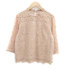 ジルバイジルスチュアート JILL by JILLSTUART ブラウス カットソー クルーネック 七分袖 総レース M ピンクベージュ /HO46のサムネイル