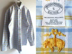 BROOKS BROTHERS ブルックスブラザーズ ゴールデンフリース/羊ロゴ刺繍 チェック オックスフォード BDシャツ S サックス イエロー 水色 黄
