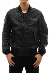 アヴィレックス／AVIREX フライトジャケット JKT アウター ミリタリー メンズ 男性 男性用 レザー 革 本革 ブラック 黒  6171015 リブ MA-1 ミリタリー