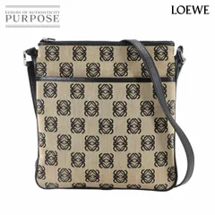 新品同様 ロエベ LOEWE アナグラム ショルダー バッグ キャンバス レザー ブラウン ブラック シルバー 金具 Shoulder Bag 90311900