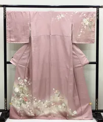 未使用　袷着物　訪問着　金コマ刺繍　御所染色　正絹　R461のサムネイル