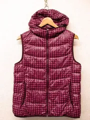 ma0006:UNIQLO（ユニクロ）ダウンベスト/217－080963/紫チェック/WOMEN’S XL
