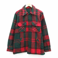 L/古着 長袖 ウール ジャケット メンズ 赤他 チェック 26jan05