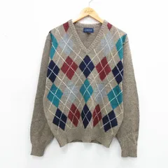 M/古着 長袖 セーター メンズ アーガイル ウール Vネック グレー他 26jan05