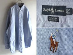 特大 90sビンテージ Ralph Lauren ラルフローレン YARMOUTH ポロポニーロゴ刺繍 オックスフォードBDシャツ 18-34 サックス RN41381 USA企画