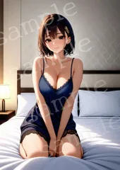 TA-0044 ナイトウェア美少女 AIイラスト A4｜ホテルルーム風・レース・高精細｜インテリア用デジタルアート