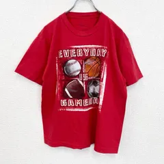 古着 used　半袖プリントTシャツ　野球　バスケ　フットボール　サッカー　赤　レッド　クルーネック　レトロデザイン【値引き交渉OK！】