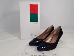GINZA Kanematsu 銀座かねまつ パンプス スエード ラメ スパンコール 紺 ネイビー コーンヒール キトゥンヒール 221/2 22.5cm 【J83】