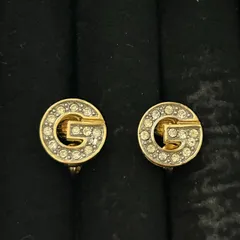 【良品】GIVENCHY ジバンシー イヤリング Gロゴ ゴールド ラインストーン　260220006