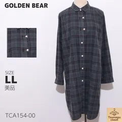 美品 GOLDEN BEAR ゴールデンベア ワンピース ひざ丈 長袖 チェック柄 シャツワンピーススタイル 　グレー　 【TCA154-00】 送料無料　古着　レディース