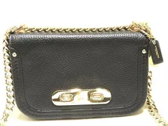 美品 コーチ スワッガー ショルダーバッグ ☆ 59520 ブラック レザー ゴールド金具 ターンロック チェーン 2WAY COACH レディース ▼8B
